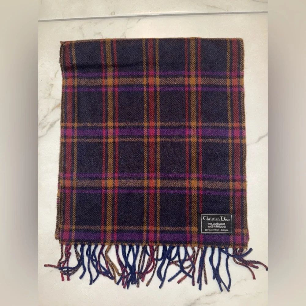 Christian Dior lambswool plaid scarf